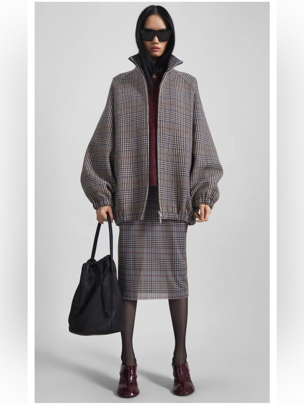 THE FRANKIE SHOP - BAXTER WOOL TRACK JACKET - BEIGE GLEN PLAID - Picture 7 of 15
